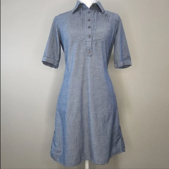 Mossimo Supply Co Dress Chambray Cotton Light Denim Tie Waist Pintuck Spring Med - Picture 12 of 13